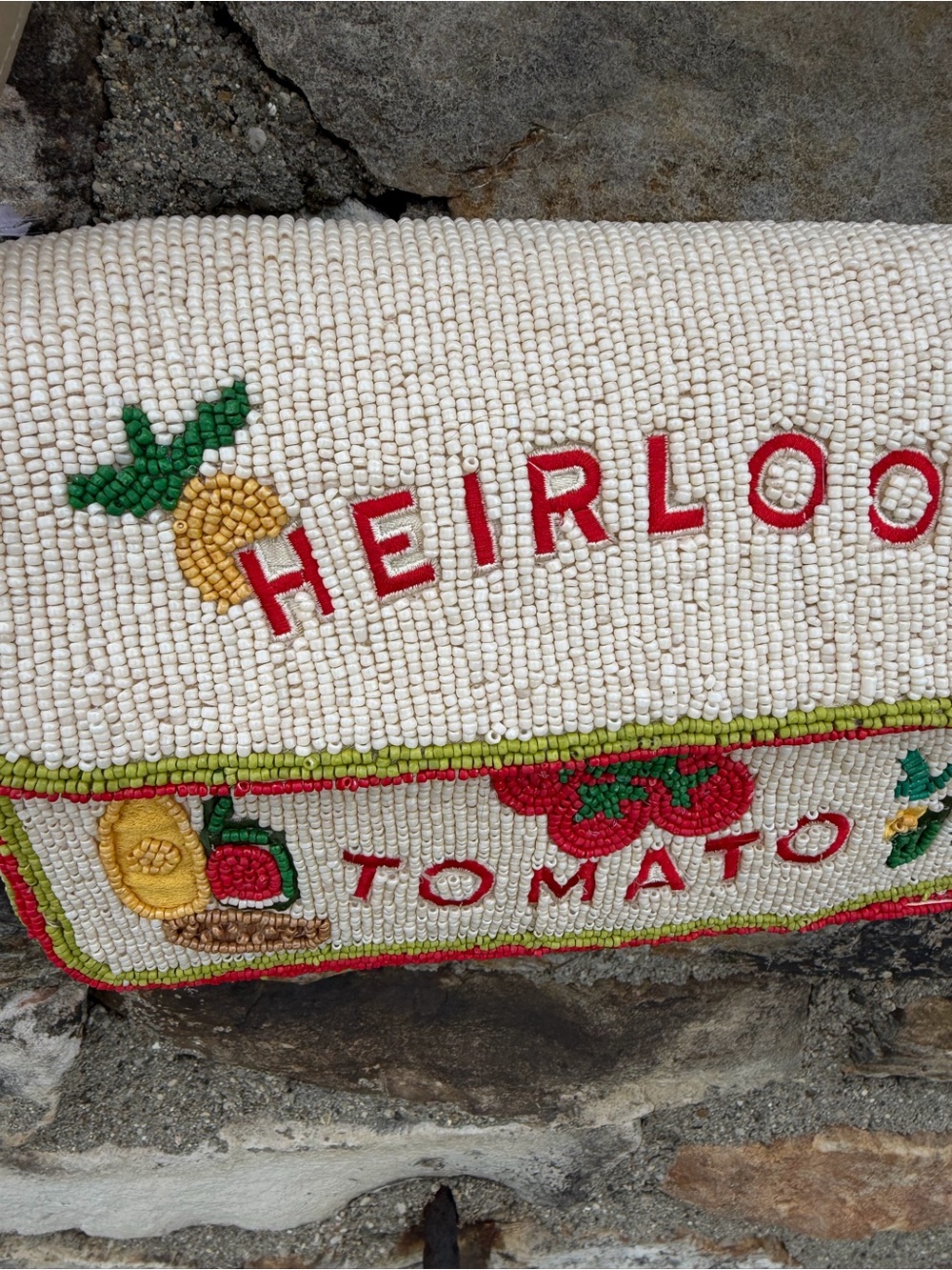 NWT Heirloom Tomato Beaded Bag purse Cream with Red Trim - Picture 2 of 3